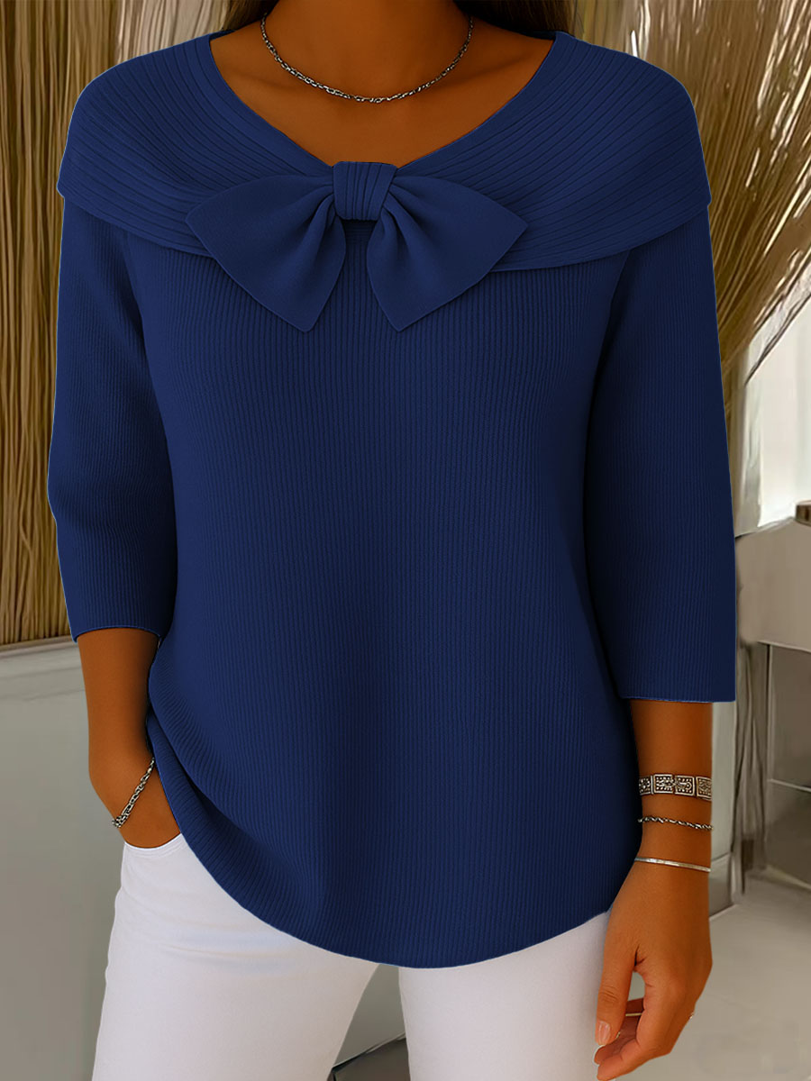 Nerissa™ – Elegancki sweter z kokardą i rękawem 3/4