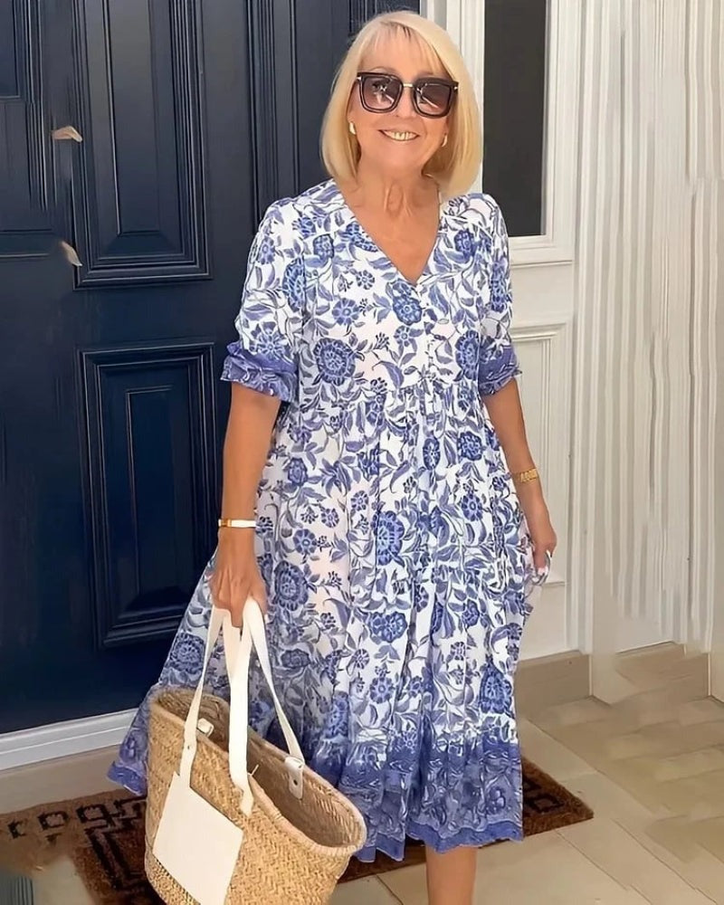 Adela | Lekka Letnia Kwiecista Sukienka Midi