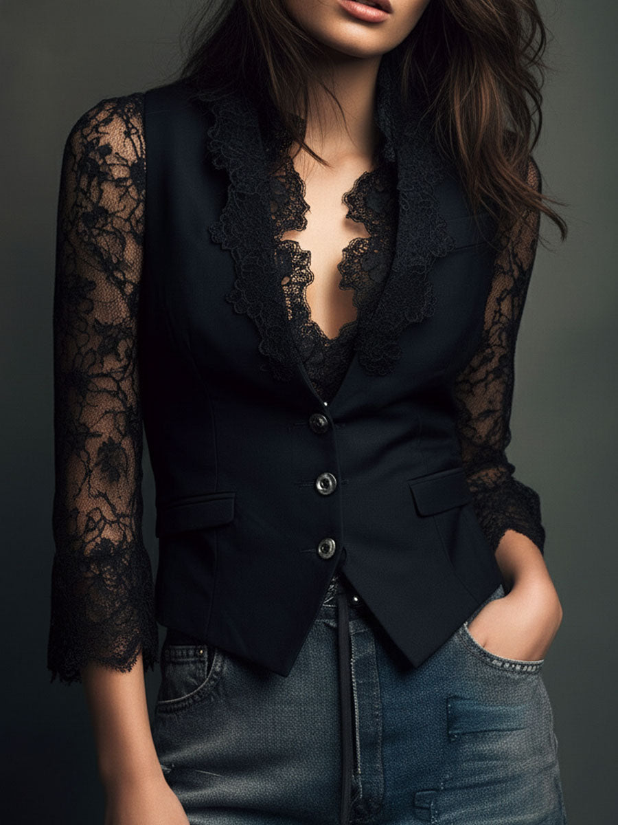 Seweryna™ – Stylowa bluzka z delikatnymi detalami koronki
