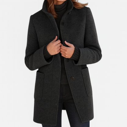 Elara™ | Elegancki płaszcz soft-wool z wysokim kołnierzem