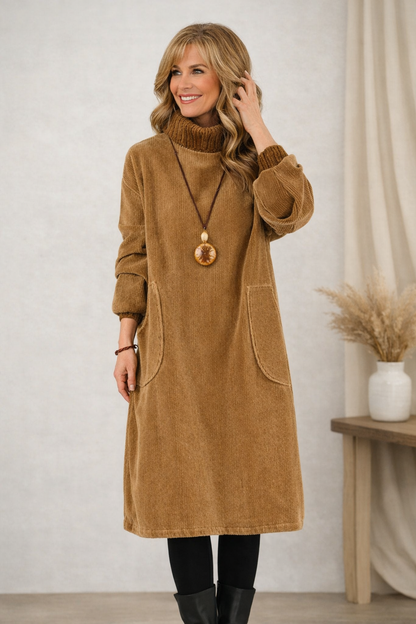 Klara™ | Elegancka swetrowa sukienka midi z golfem