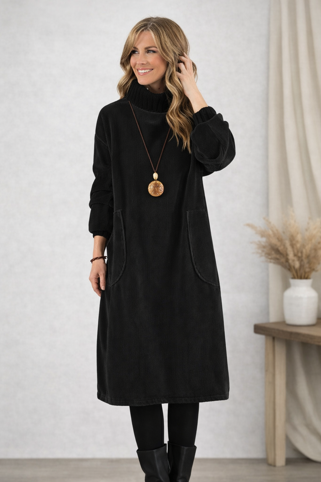 Klara™ | Elegancka swetrowa sukienka midi z golfem