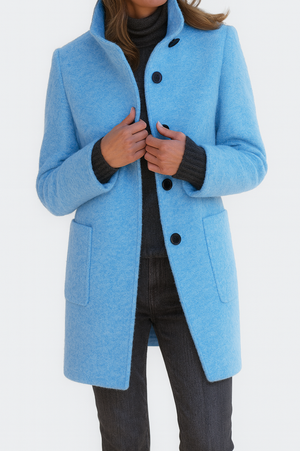 Elara™ | Elegancki płaszcz soft-wool z wysokim kołnierzem