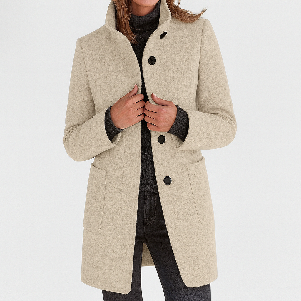 Elara™ | Elegancki płaszcz soft-wool z wysokim kołnierzem