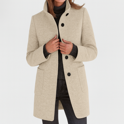Elara™ | Elegancki płaszcz soft-wool z wysokim kołnierzem