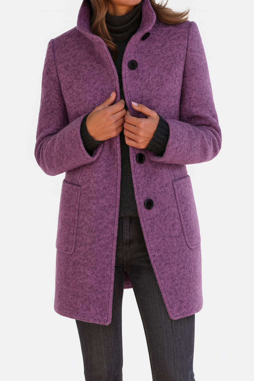 Elara™ | Elegancki płaszcz soft-wool z wysokim kołnierzem