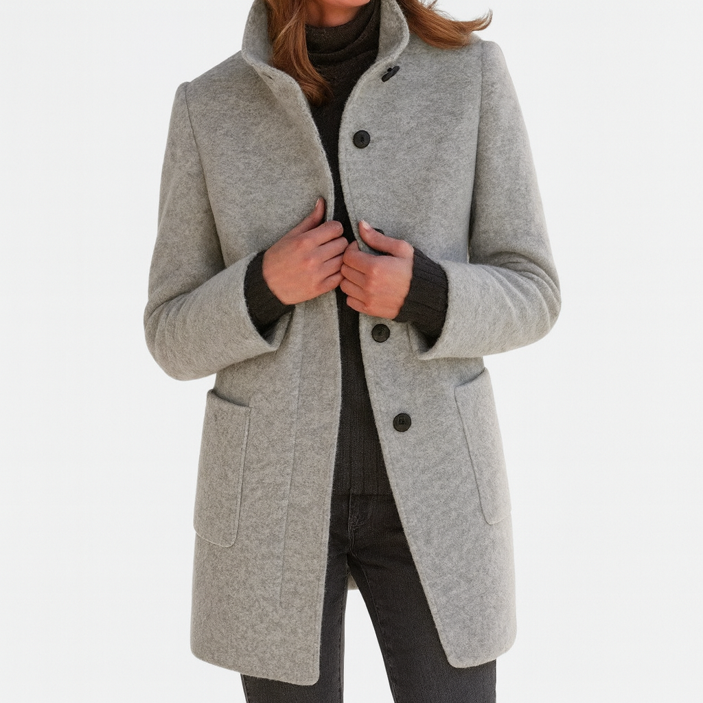 Elara™ | Elegancki płaszcz soft-wool z wysokim kołnierzem