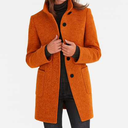 Elara™ | Elegancki płaszcz soft-wool z wysokim kołnierzem
