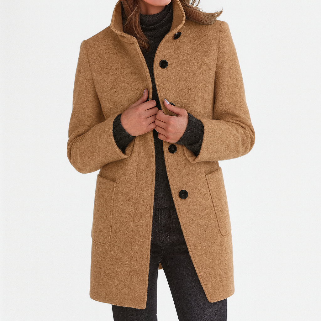 Elara™ | Elegancki płaszcz soft-wool z wysokim kołnierzem